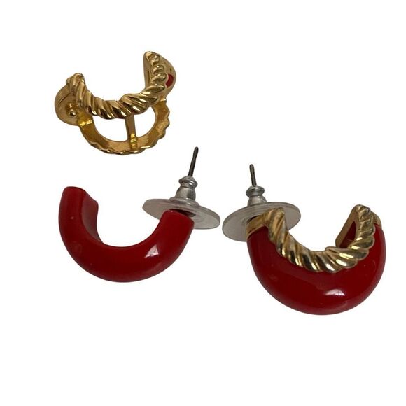 Vintage Kenneth J Lane KJL Earrings Pierced Convertible Red Gold Tone - Picture 1 of 4